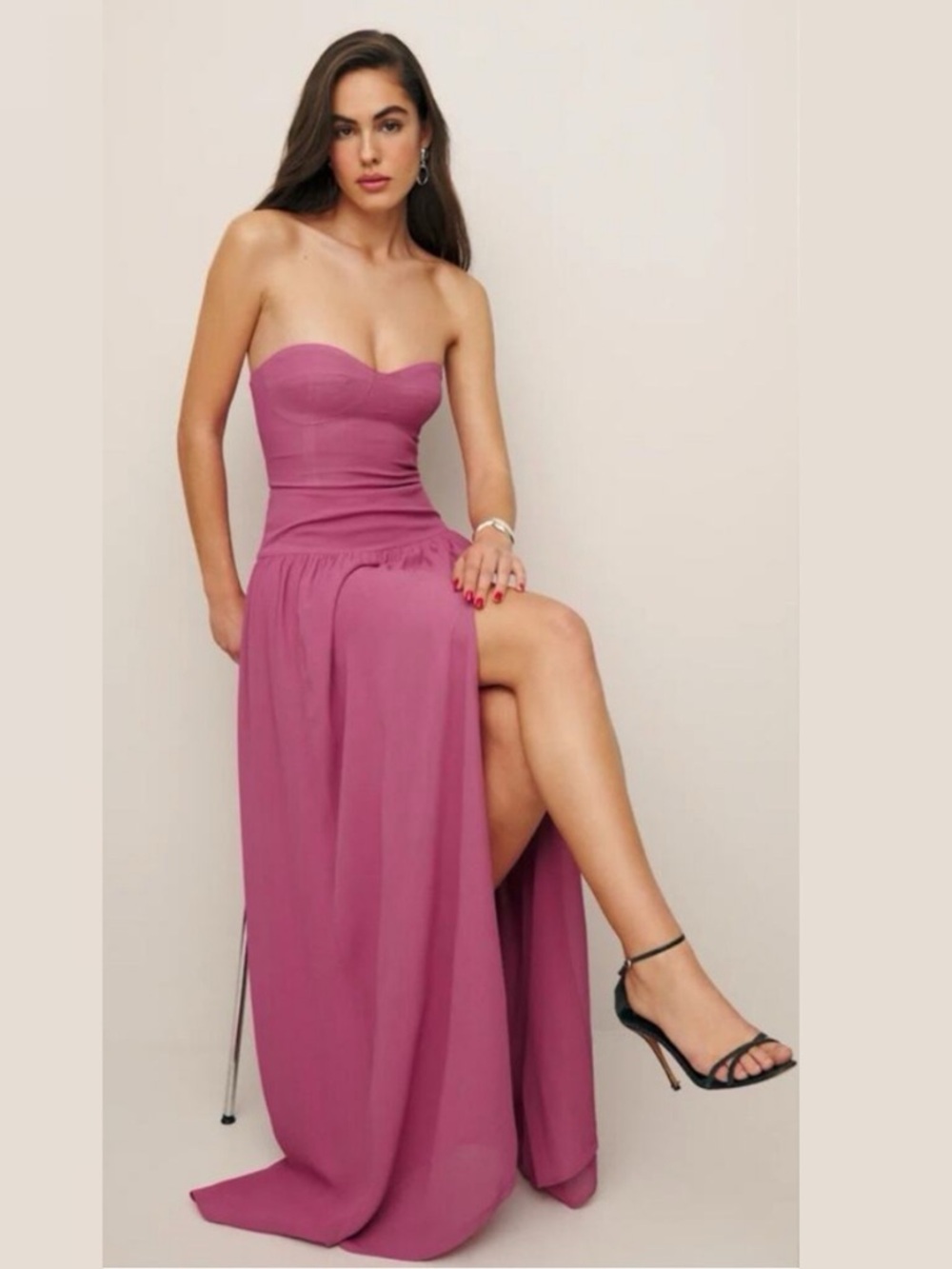 NWT Reformation Leilani Strapless Maxi Dress in Strawberry Wine